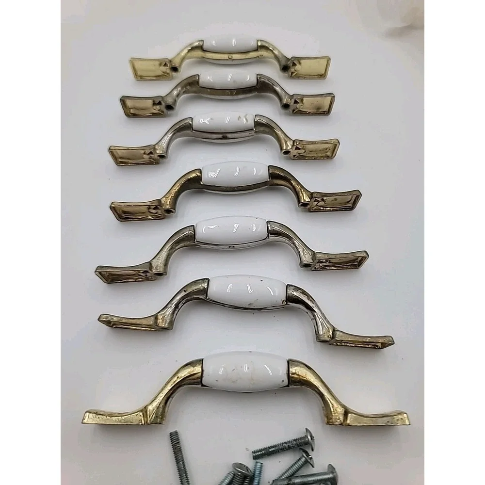 7pc Amerock Cabinet Drawer Pull Brass White‎ Ceramic BP76240-WB FOR SHOP/ GARAGE